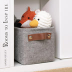 DULLEMELO Fabric Bathroom Storage Bin with Leather Handles, Narrow Organizer for Towels, Toilet Paper Rolls, Storage Basket for Back of Toilet, Vanities, Shelves & Cabinets (Gray)