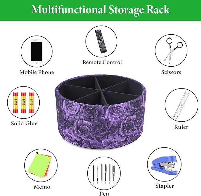 QIELIZI Remote Control Holder, 360°Spinning PU Leather Desk TV Remote Caddy,Desk Storage Box Room Accessories for Controller, Media,Mail,Calculator, Mobile Phone,Pencil(1-B3D Purple)