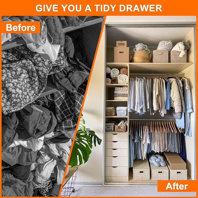 uxcell 1 Set Foldable Cloth Storage Box, 6 Slots Fabric Socks Underwear Drawer Dividers Organizers Baskets Bins for Clothes Socks Scarves Ties, Light Gray