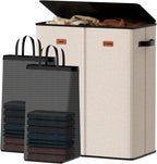 150L Double Laundry Hamper With Lid, Large Clothes Hampers with Removable Bag, Laundry Hamper 2 Section for Bathroom, Bedroom, Laundry Room, Dorm, Beige