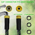 Garden Hose 50 FT, NON-EXPANDABLE Heavy-Duty Flexible & Lightweight Water Hose with 10-Function Nozzle, No-Kink, Leak-Proof Super Fabric, Solid Fittings for Lawn, Car, Outdoor (Black Green)