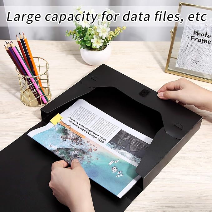 A4 Storage File Boxes Archives Cases, Foldable Plastic File Folder, Thickened to 5.8cm,Large Capacity,Black(Pack of 4)