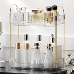 YCIA&DONE Bathroom Organizer Countertop, Makeup Storage, Skincare Cosmetic Tray Shelf, Perfume Holder Rack for Vanity Counter, Large Capacity, Easy to Install, Clean, 2 Tiers, Clear White