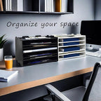 7 Tier Adjustable Shelves Office Desk Organizer,Wooden Desk File Organizer, Letter Tray, Document Letter Mail Tray Sorter, White/Black (Black-7tray(with 6 Adjustable Shelves))