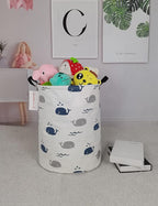 QUEENLALA Large Storage Basket,Laundry Hamper/Bathroom/Home Decor/Collapsible Round Storage Bin,Boys and Girls Hamper/Boxes/Clothing(Round-Blue Cute Whale)