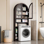 Over The Toilet Storage Cabinet, 29.7”W Modern Storage Cabinet Over Toilet with Acrylic Doors, Arched Freestanding Over Toilet Rack with Adjustable Shelf for Bathroom, Espresso