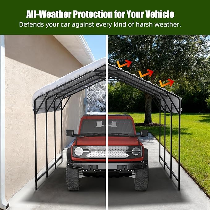 12x20ft Carport Outdoor Heavy Duty Metal Carport Canopy Steel Roof All-Weather Multi-Use Garage Shelter for Car, Boat, Tractor and Truck