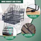 WCHOSOZH Mesh Desk Organizer, 4-Tier Paper File Holder with Letter Tray and 2 Pen Holders, Metal Desk Organizers and Accessories, Large Desktop Organizer for Office Home School Supplies(Black)