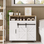 IRONCK Toilet Paper Cabinet, Slim Bathroom Cabinet with 4 Rolling Wheels, Farmhouse Slim Storage Cart with Paper Holes, Sliding Doors and Adjustable Shelf for Small Space, White/Natural