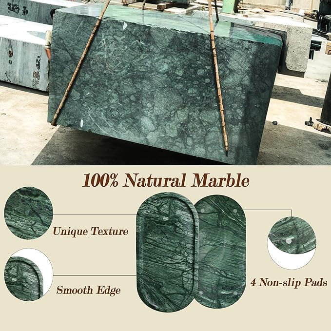 Genuine Real Natural Marble Tray for Bathroom, Luxury Indian Green Stone Vanity Tray, Decorative Oval Trays for Countertop Storage Organizer, Dresser, Kitchen, Home Decor, 11.8" x 6", Green