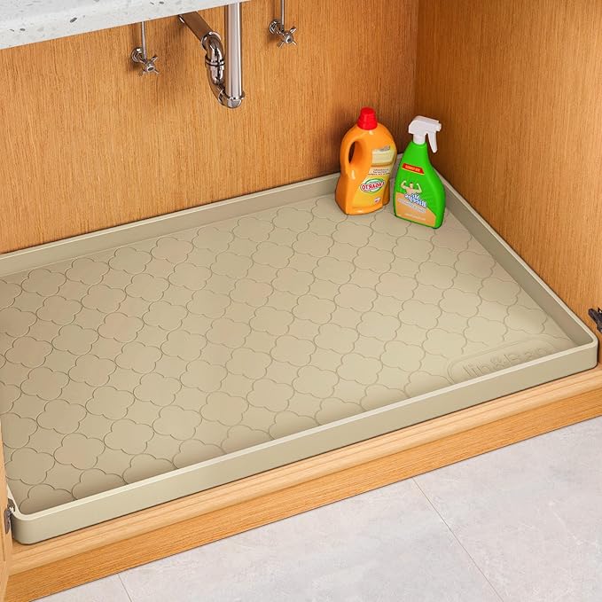 Jin&Bao Waterproof Under Sink Mat 28" x 22", Thick Silicone Mat Cabinet Protector for Kitchen and Bathroom, Shelf Liner, Home Organizer and Storage, Multipurpose Tray for Gadgets and Essentials