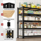 48" W x 24" D x 72" H Adjustable Garage Storage Shelves - 5-Shelf Heavy Duty Shelving Unit, Metal Utility Storage Organizer Racks for Warehouse Pantry Closet Kitchen, Black