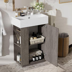 21.6" Small Fluted Bathroom Vanity with Sink,Soft Closing Doors and Storage Shelves,Natural Wood Single Bathroom Sink Cabinet Combo Freestanding,Dark Grey