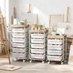 Rolling Craft Storage Cart with 4 Drawers,Utility Cart with Drawers,Art Craft Organizers and Storage,Kids Craft Cart,Kids Art Cart With DIY Lable and Wooden Tabletop Area,White