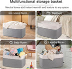 OIAHOMY Extra Large Blanket Basket, 95L Cotton Rope Woven Laundry Basket, Toy Bin for Baby Room, Container for Blanket Storage in Living Room, 24''×17''×14'', Grey & White