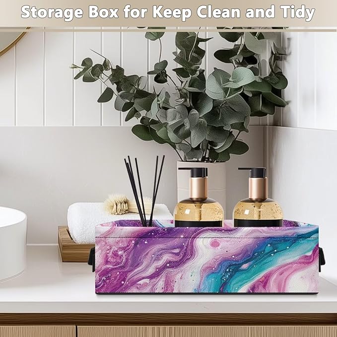 Small Storage Bins Multi-purpose Bathroom Organizer Basket Collapsible Toilet Paper Basket Space-saving Lightweight Fabric Home Storage Containers, Violet Teal Marble