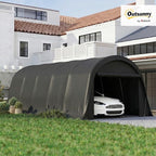 Outsunny 12' x 23.6' Heavy Duty Carport, Portable Garage Car Canopy Tent with UPF50+ Sun Protection, Galvanized Frame, Large Roll-Up Door for Cars, Trucks, Boats, Motorcycle, Bike, Dark Gray