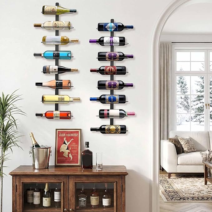 Wine Rack Wall Mounted: 16 Bottles Wine Bottle Holder Hanging Bar Liquor Storage Organizer of Cabinet Kitchen - Designed for SpaceSaver (16 Bottles)
