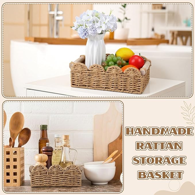 3 Pcs Toilet Paper Storage Basket 3 Size Paper Rope Scalloped Baskets for Bathroom Organizing Living Rooms and Bedroom Countertops