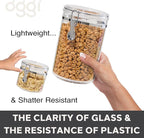 Oggi Clear Canister with Clamp Lid, 28 oz - Large Airtight Food Storage Container, for Kitchen & Pantry Storage of Bulk, Dry Foods Including Pasta, Flour, Sugar, Coffee, Rice, Tea, Spices & Herbs