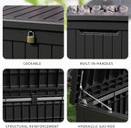 DRATO 280 Gallon Deck Box, Outdoor Large Waterproof Resin Storage Box with Lockable Lid for Patio Cushions, Gardening Tools（Black，280 Gallon）