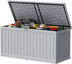 Devoko 260 Gallon Double-Wall Deck Box with Divider, Side Handles, Resin Outdoor Large Storage Box Waterproof and Lockable for Patio Furniture, Garden, Pool (Grey, 260 Gallon)