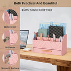 Pink Wood Desk Organizer and Accessories with Drawer, Bill Mail Organizer and File Mail Holder for Office Supplies, Modern Desk Accessories & Workspace Organizers for Desk Organization
