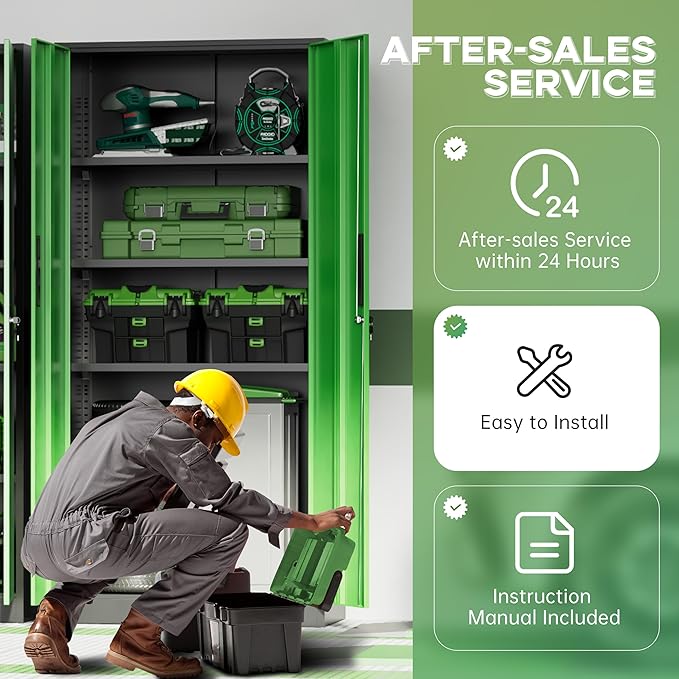 INTERGREAT Metal Storage Cabinet,72" Steel Lockable File Cabinet with Locking Doors and Adjustable Shelves,Locking Tool Cabinets for Office,Home,Garage,Gym,School (Black Green)