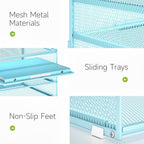 Lavatino 3-Tier Letter Tray Desk Paper Organizer – Blue Mesh Metal File Tray Organizer for Desk, Office Supplies & Home Organization | Fits A4/Letter Paper, Mail, Magazines and Office Accessories