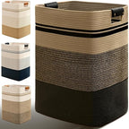 Laundry Hamper, 95L Tall Laundry Basket with Leather Handles, Rectangle Large Clothes Hamper for Organizing, Cotton Woven Laundry Baskets Storage Hampers for Bedroom, Nursery, Living Room