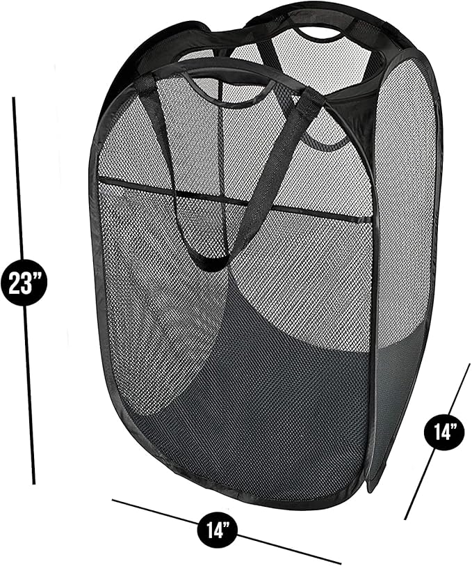 Laundry Basket, Laundry Hamper - Mesh Popup Laundry Hamper. Portable, Durable Handles, Collapsible for Storage, and Easy to Open. Great for The Kids Room, College Dorm, or Travel. (Black)[SHOOTING]