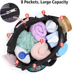 F-color Mesh Shower Caddy Portable with Zipper - Upgrade Deeper 7 Pockets Dorm Room Essentials for Guys Girls with S Hook, Shower Bag Basket Tote for College Camping Toiletry Bathroom, Black