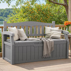 Greesum 80 Gallon Storage Bench Outdoor Deck Box with Armrest, Patio Furniture,Lockable, Waterproof and UV Resistant, Suitable for Garden, Pool, Grey