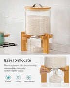 HBlife 8-10 Lbs Glass Rice Dispenser with Wooden Stand Flour and Cereal Container with Glass Measuring Cup Pantry Food Organization Storage Bin with Airtight Bamboo Lid, 5L
