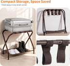 Heybly Luggage Rack for Guest Room, Pack of 2, Steel Folding Suitcase Stand with Storage Shelf for Bedroom, Hotel, Foldable Steel Frame, Guest Room 26.2" L x 14.4" W x 20.5" H, Brown HLR004Z2
