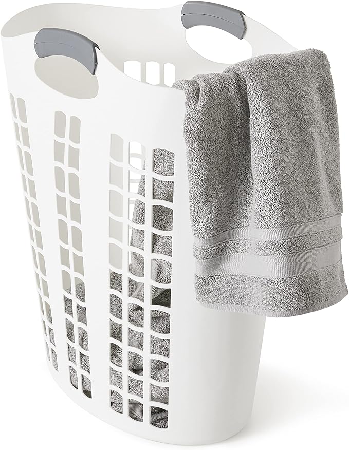 Gracious Living Easy Carry Flex Hamper, Large 87.5 Liter Lightweight Plastic Ventilated Laundry Basket Clothes Bin with Handles, White (4 Pack)