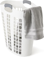 Gracious Living Easy Carry Flex Hamper, Large 87.5 Liter Lightweight Plastic Ventilated Laundry Basket Clothes Bin with Handles, White (4 Pack)
