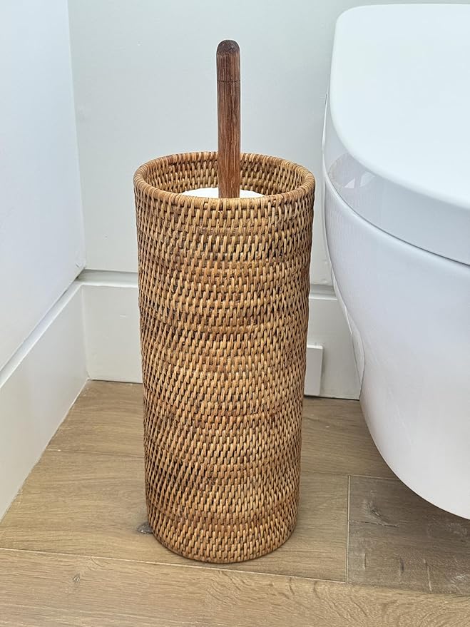 KOUBOO 3 Rolls La Jolla Hand Woven Rattan Toilet Roll Stand, Honey Brown, 17.145 x 17.145 x 52.07 cm