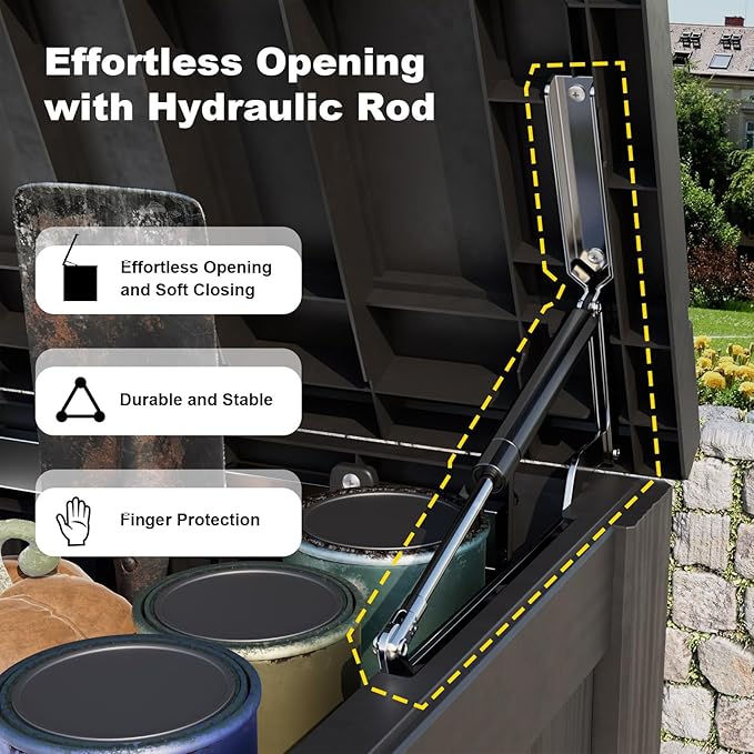 180 Gallon Outdoor Waterproof Resin Storage Deck Box Lockable Outside Bench UV Resistant Bin Patio Porch Furniture Pool Float Garden Tool Cushion Black
