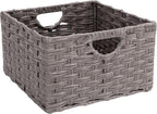Seville Classics Premium Handwoven Portable Laundry Bin Basket with Carrying Handles, Household Storage for Clothes, Linens, Sheets, Gray, Rectangular (2-Pack)