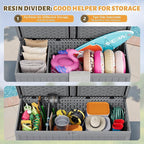 Flamaker Resin Deck Box 270 Gallon, Waterproof Imitation-Wood Lockable Storage Box with Separator Plate Outdoor Indoor, Garden, Patio Furniture for Tools&Pool Accessories (Gray)