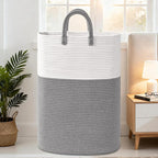 Woven Laundry Basket for Clothes, 80L Large Rectangle Laundry Hampers with Beads Tassel, Nursery Storage Basket for Toys, Tall Dirty Clothes Hamper for Bedroom Aesthetic, Laundry Room Organization