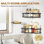 MAXIFFE 3 Pack Corner Shower Caddy with Soap Holder, Large Capacity Sturdy Easy Install No Drilling Stainless Steel Hold 40 LBS Shower Organizer Shelves Rack Storage for Family Renters Bathroom, Black