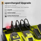 Power Tool Organizer, 15 Min Quick Assembly & Max 420lb Load by Heavy Duty Metal, 6 Slots for Cordless Drill with 4 Outlet Power Strip in Garage/Workshop/Suitable for Thanksgiving/Christmas