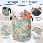 Vintage Pink Rose Laundry Basket,Foldable Waterproof Oxford Cloth Tote Bag Laundry Hamper with Handles,20.8"x16" Clothes Storage Bucket Organizer for Laundry Room, Bathroom, Bedroom