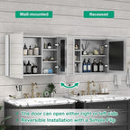 32 x 24 Farmhouse Medicine Cabinet, Tempered Frameless Bathroom Mirror with Storage, Silver Recessed or Surface Mount Aluminum Medicine Cabinet for Bathroom Modern