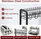 2 Tier Dish Drainers Drying Rack for Kitchen Counter Large Stainless Steel Dishes Drain with Drainboard, Space Saving, Big Modern Black Countertop Metal Plates Dryer Strainer Holder and Extra Tray