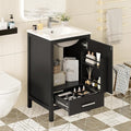 20" Small Bathroom Vanity with Sink, Soft-Close Drawer and Door, Wood Modern Single Bathroom Sink Cabinet with Doors and Shelves, Adjustable Foot Pads, for Small Space (Black)