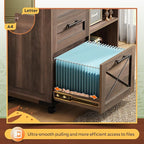 DEVAISE Wood File Cabinet with Charging Station, Mobile Lateral Filing Cabinet with Lock for Home Office, Printer Stand with Open Storage Shelves, Dark Brown