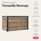 Keter Signature Collection XXL 230 Gallon Resin Deck Box Organization and Storage Box for Patio Outdoor Cushions, Throw Pillows, Garden Tools and Pool Supplies, Pine